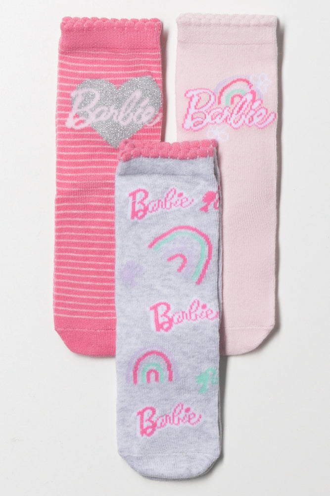 Barbie 3 Pack Anklet Socks Grey And Pink