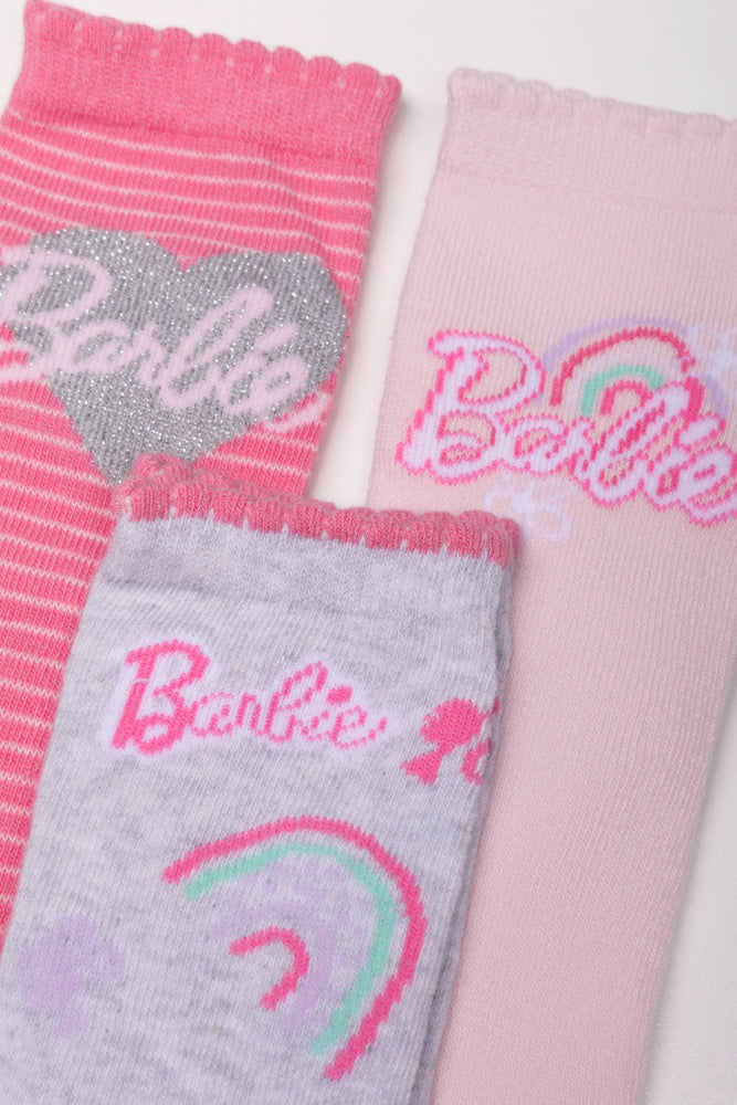 Barbie 3 Pack Anklet Socks Grey And Pink