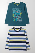 Dino 2 Pack Long Sleeve T-Shirt Blue