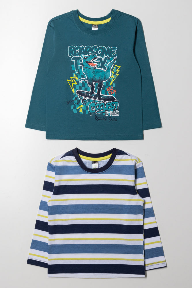 Dino 2 Pack Long Sleeve T-Shirt Blue