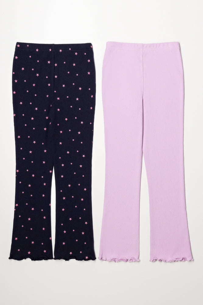 2 Pack Flare Leggings Navy And Lilac (2)