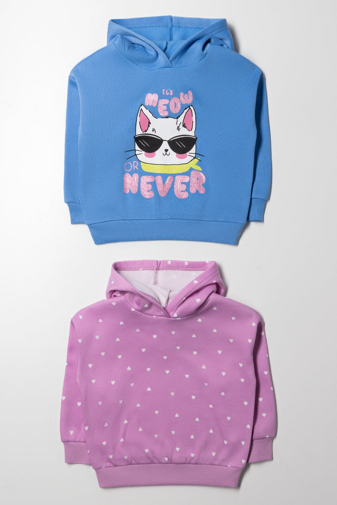 2 Pack Cool Cat Hoodies Blue And Pink