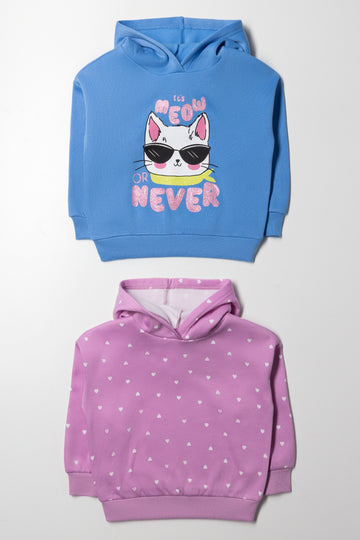 2 Pack Cool Cat Hoodies Blue And Pink