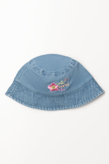 Flower Denim Bucket Hat Blue