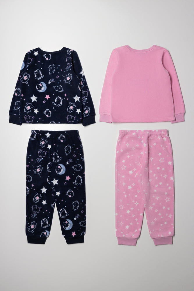 2 Pack Cat Pyjamas Set Pink And Navy (5)