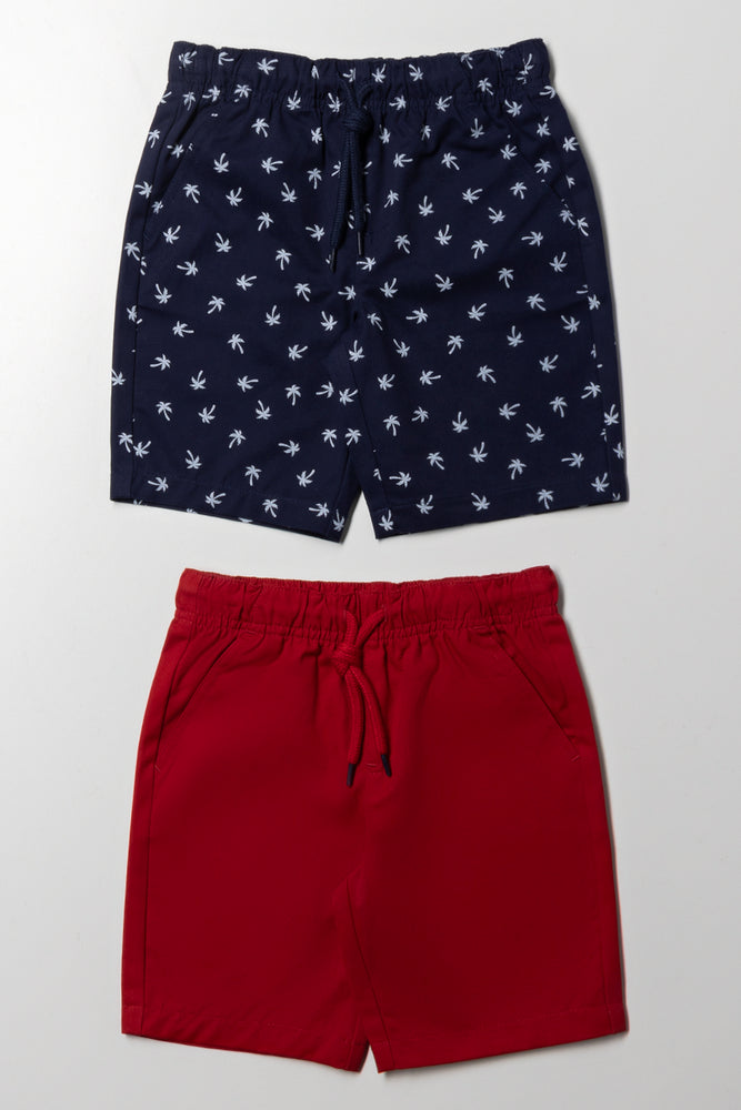 2 Pack Nautical Woven Shorts Red And Navy