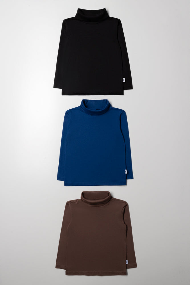 3 Pack Poloneck Black, Blue & Brown