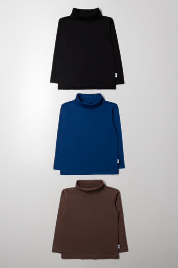 3 Pack Poloneck Black, Blue & Brown