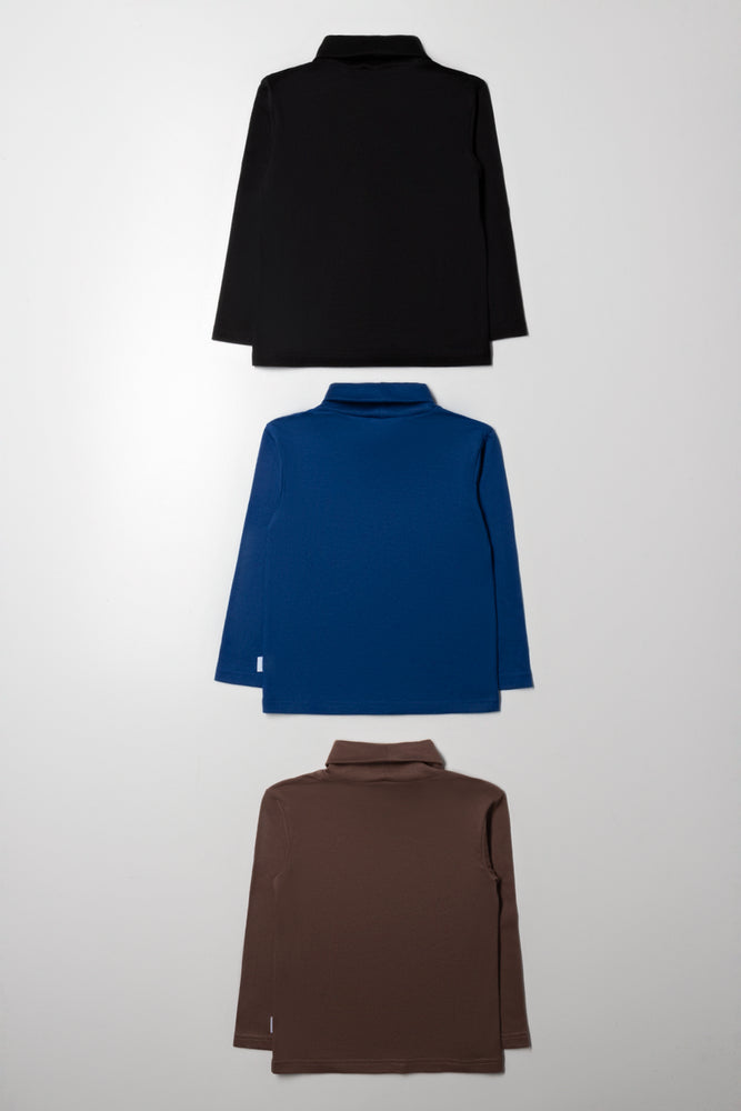 3 Pack Poloneck Black, Blue & Brown (2)