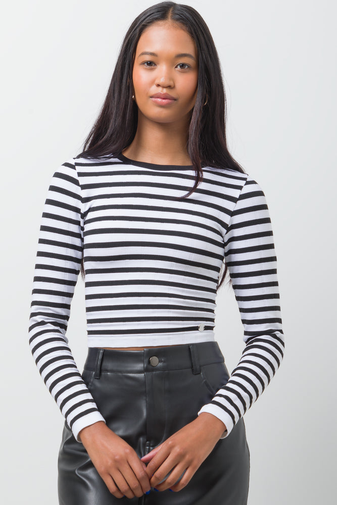 Stripe Seamless Long Sleeve Top White And Black