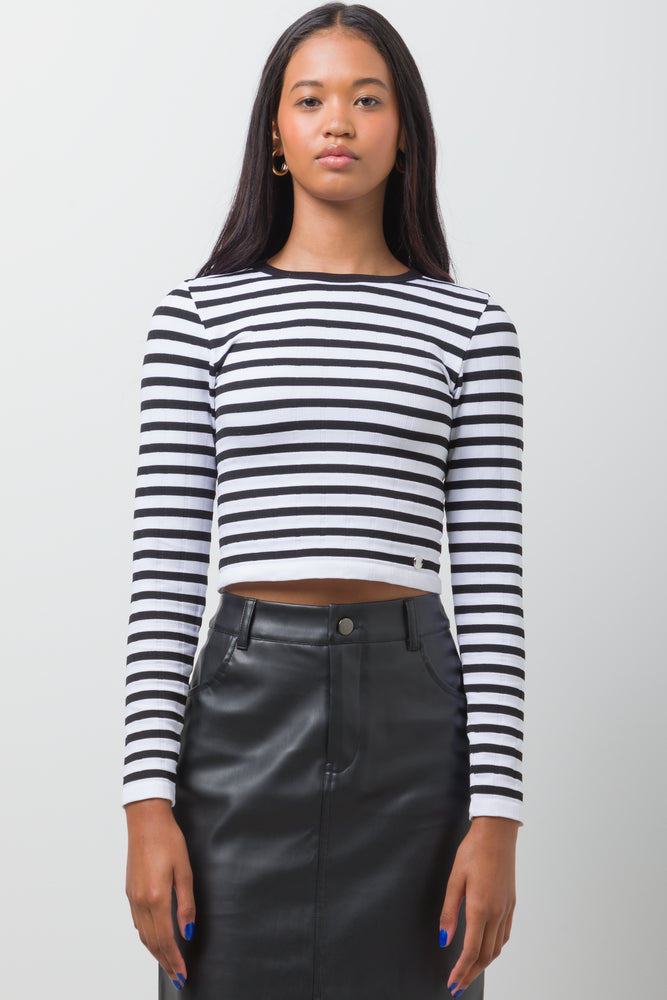 Stripe Seamless Long Sleeve Top White And Black (3)
