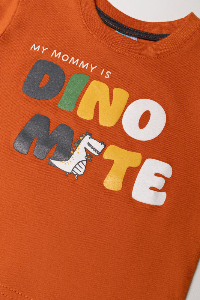 2 Pack Dinosaur Long Sleeve T-Shirts Rust And White