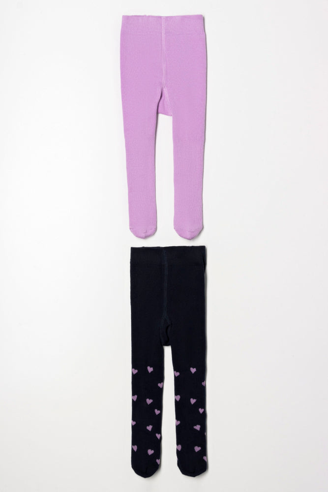 2 Pack Spot Tights Navy & Lilac