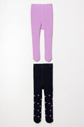 2 Pack Spot Tights Navy & Lilac