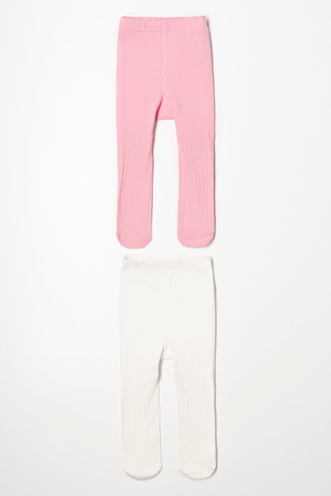 2 Pack Tights Pink And Cream