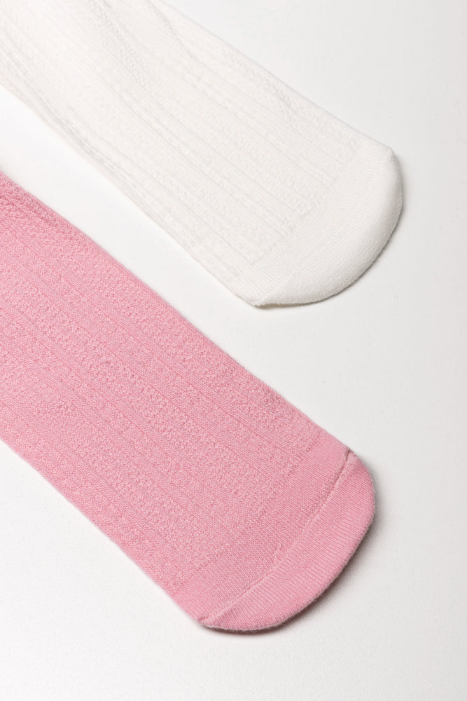 2 Pack Tights Pink And Cream