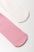 2 Pack Tights Pink And Cream (1)