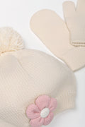 Flower Beanie And Mittens Set Natural (1)