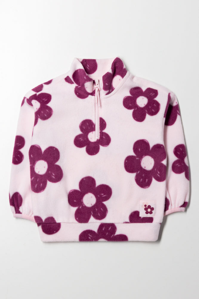 Flower Quarter Zip Tracktop Pink