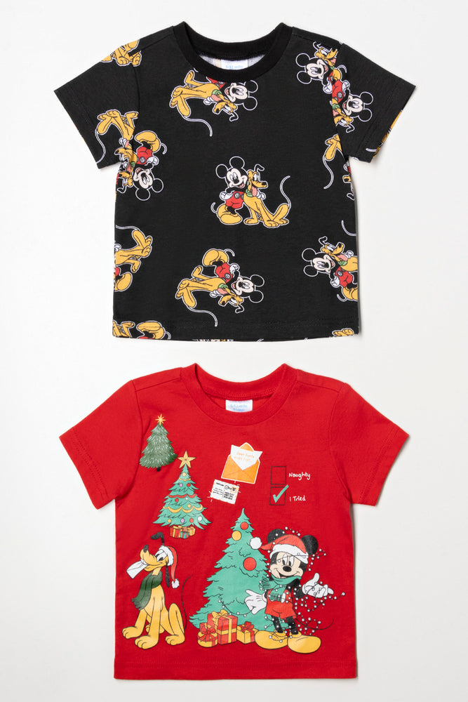 2 Pack Mickey Mouse T-Shirts Red And Black