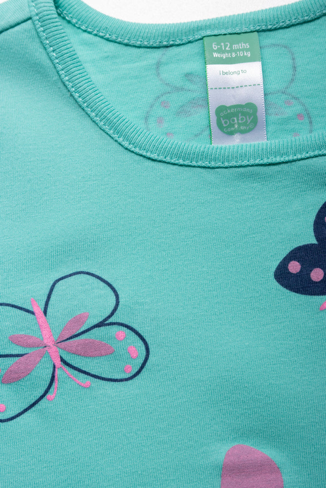 2 Pack Flower Butterfly Short Sleeve T-Shirts Pink & Aqua (2)