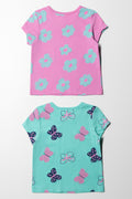 2 Pack Flower Butterfly Short Sleeve T-Shirts Pink & Aqua (3)