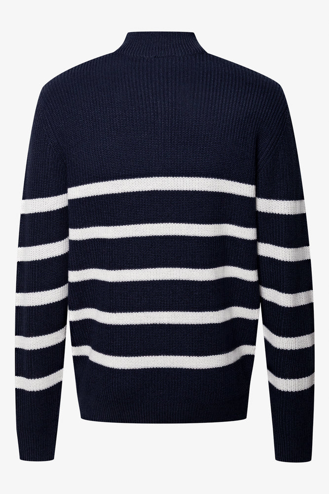 Stripe Quarter Zip Jersey Navy (1)