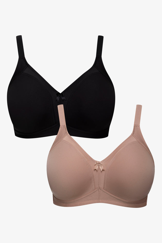 2 Pack Non Padded Wirefree Bras Black And Natural