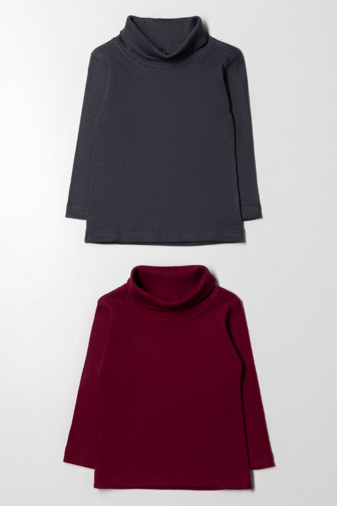 2 Pack Polonecks Dark Grey And Burgundy