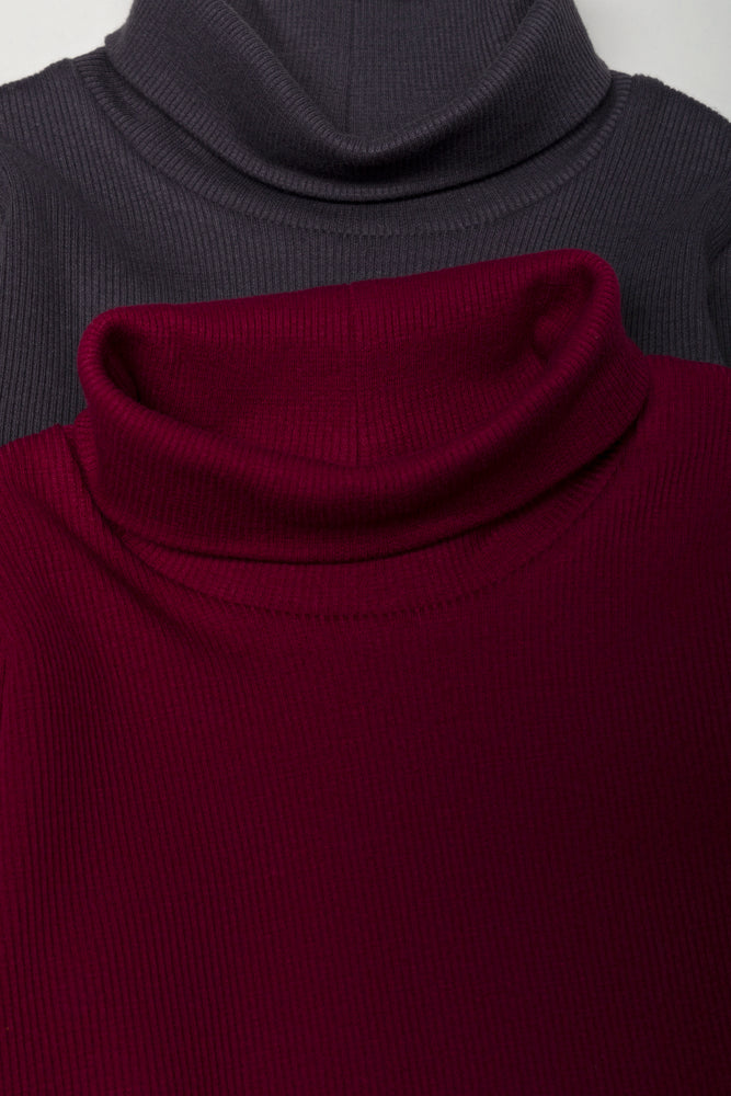 2 Pack Polonecks Dark Grey And Burgundy