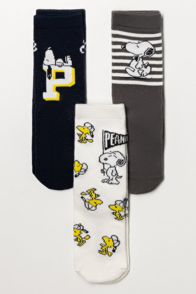 Snoopy 3 Pack Socks Navy, White And Grey