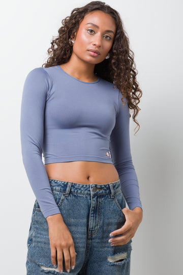 Long Sleeve Seamless Crop Top Dark Grey