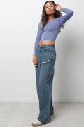Long Sleeve Seamless Crop Top Dark Grey (1)
