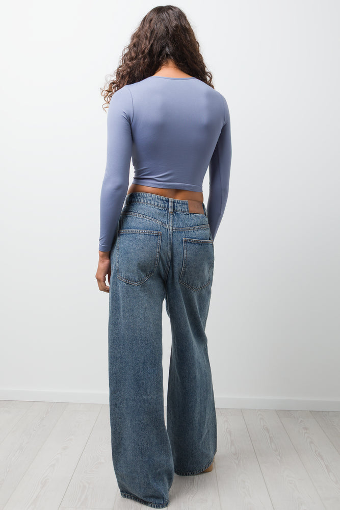 Long Sleeve Seamless Crop Top Dark Grey (2)
