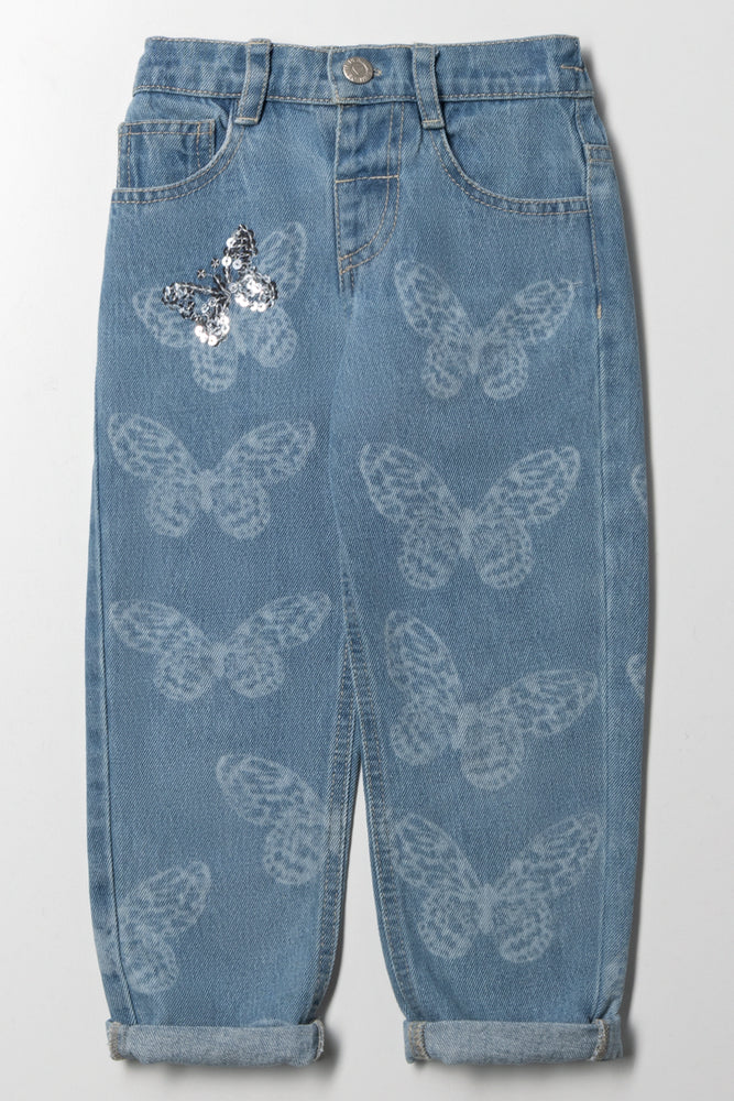 Butterfly Mini Mom Denim Jeans Blue