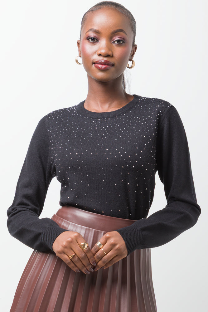 Embellished Long Sleeve Jersey Black