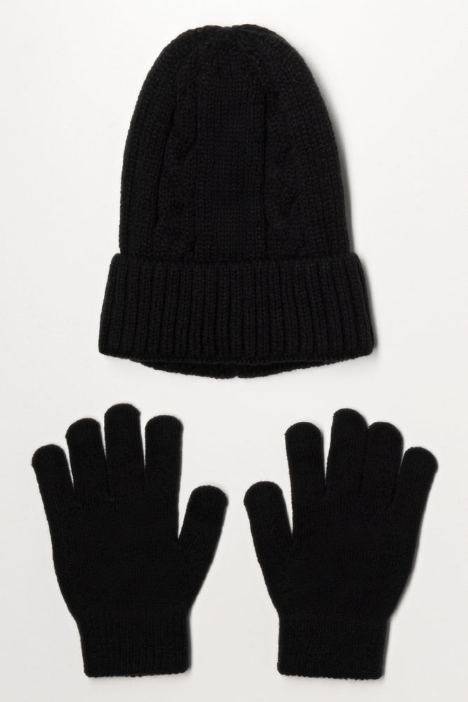 Beanie And Gloves Set Black