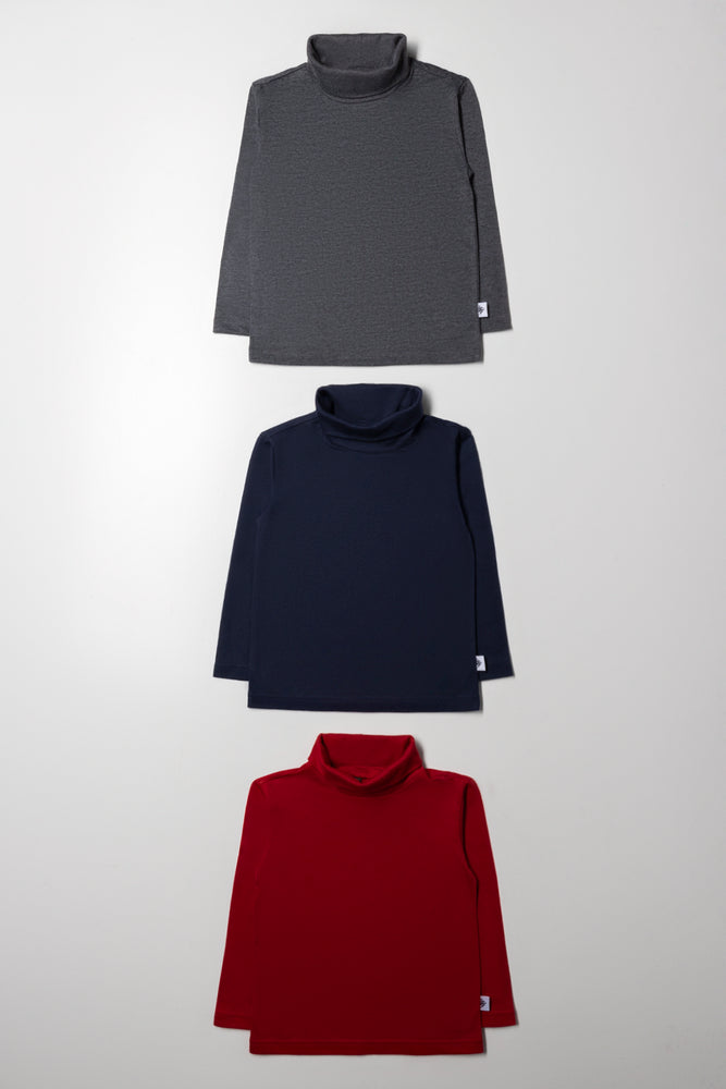 3 Pack Polonecks Dark Grey, Navy And Red