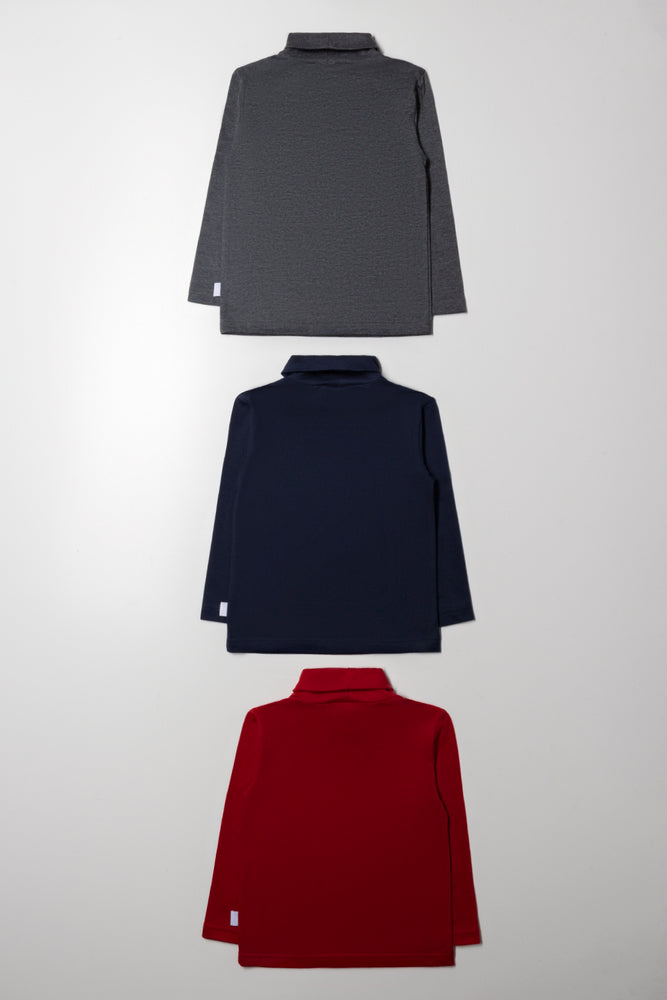3 Pack Polonecks Dark Grey, Navy And Red (2)