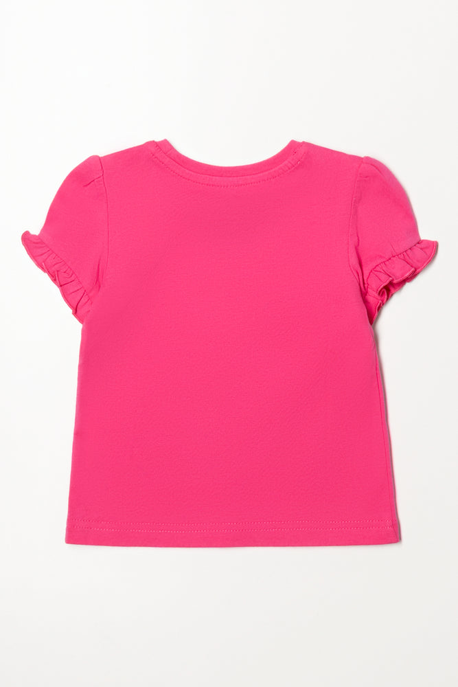 Frill Sleeve T-Shirt Pink (2)