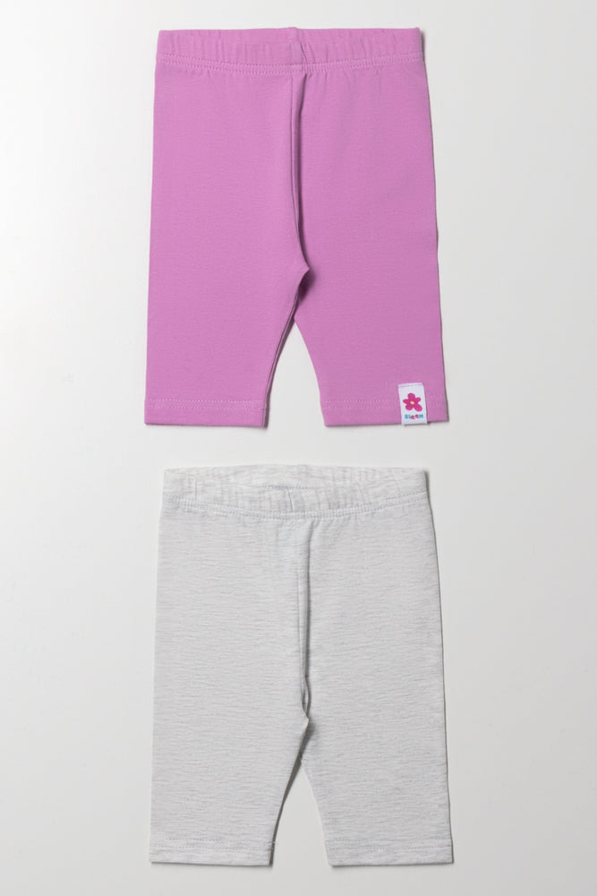 2 Pack Cropped Leggings Lilac And Grey