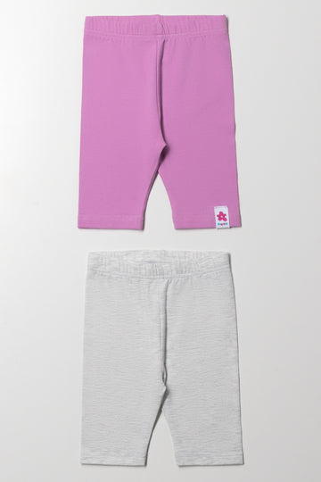 2 Pack Cropped Leggings Lilac And Grey