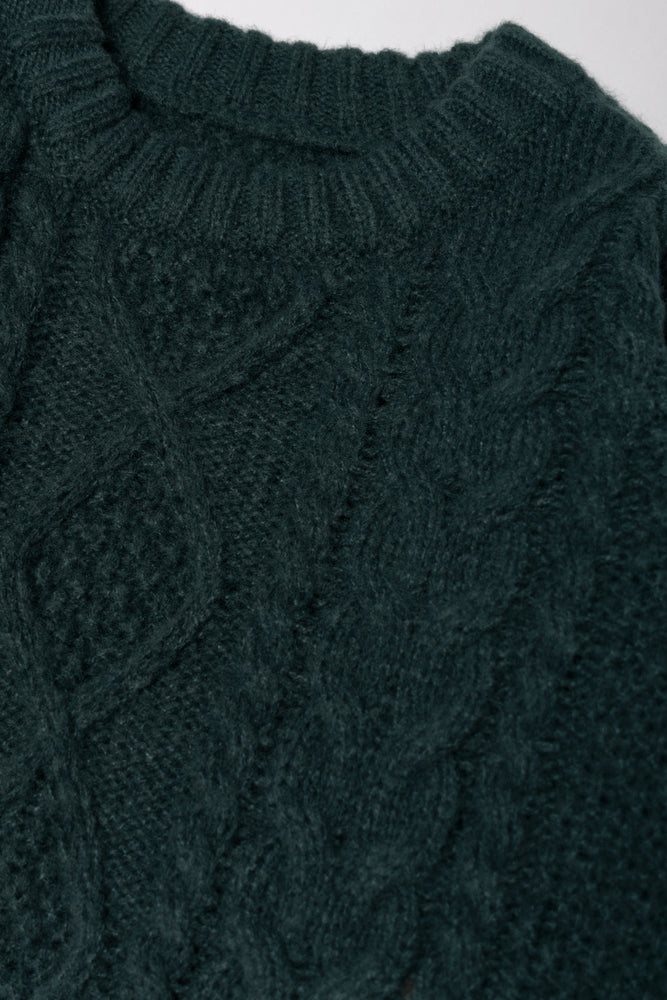 Crew Neck Cable Jersey Dark Green