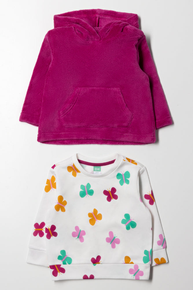 2 Pack Crew Neck And Hoodie Tracktops Purple And White