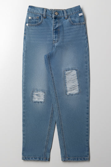 Mini  Mom Abrasion Denim Jeans Blue