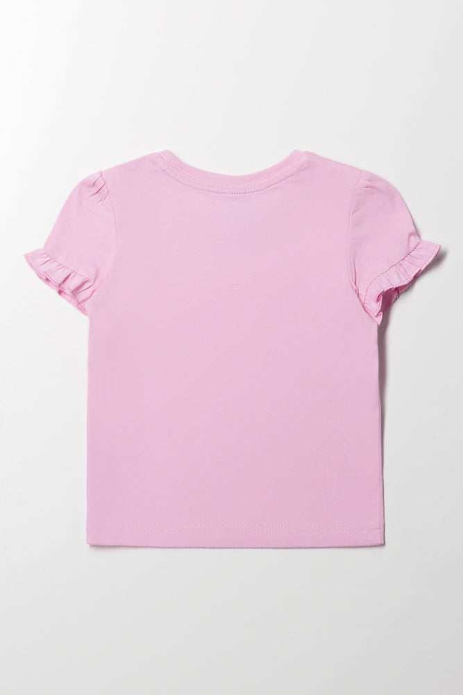 Frill Sleeve T-Shirt Pink (2)