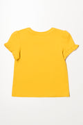 Frill Sleeve Plain T-Shirt Yellow (2)