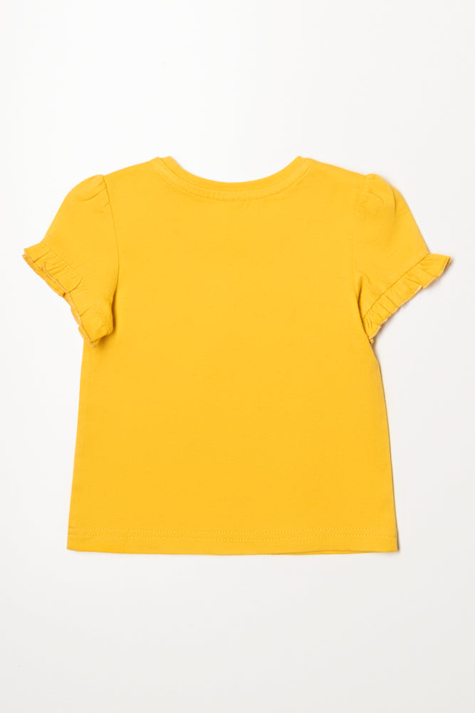Frill Sleeve Plain T-Shirt Yellow (2)