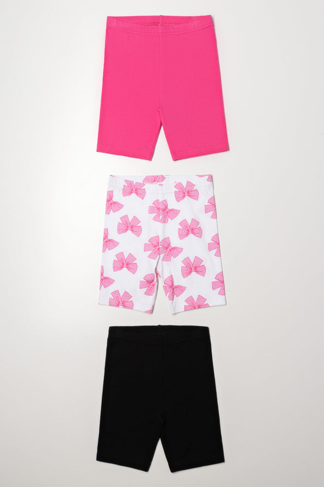 3 Pack Bow Cycle Shorts Black And Pink