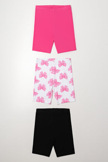 3 Pack Bow Cycle Shorts Black And Pink